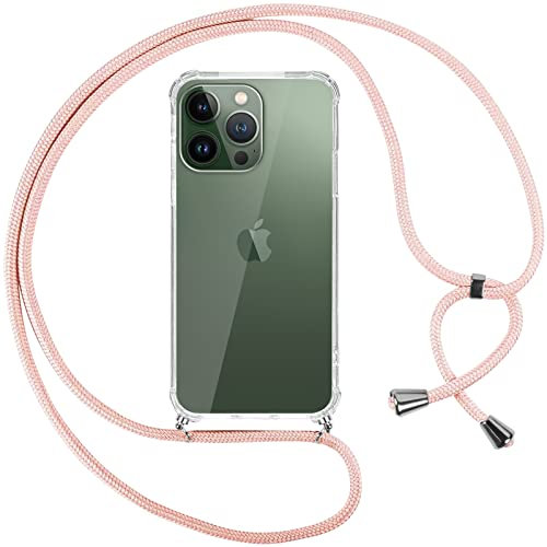 Pnakqil Collier Coque pour iPhone 13 Pro avec Cordon, Réglable Lanyard Housse Transparente Silicone Anti-Chute Etui pour iPhone 13Pro 6.1 Pouces, Ètuis à Bandoulière, Or Rose