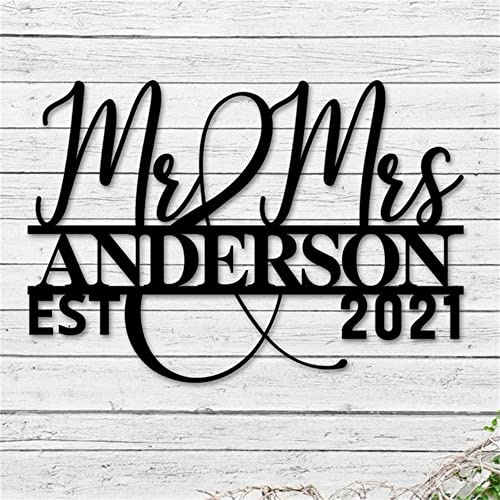 Plaque de mariage personnalisée, panneau en métal Mr & Mme, panneaux de nom de famille, panneau de nom de famille