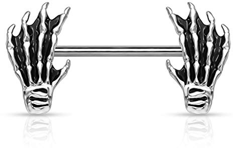 beyoutifulthings Brustwarzen-piercing Skelett-Hände Silber Brust-piercing Nippel-piercing Intim-piercing Chirurgenstahl Stab 14-mm