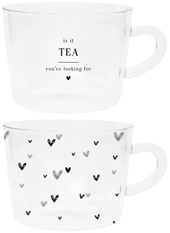 Teeglas-Set Hearts & is it TEA Glas klar schwarz bedruckt 2tlg. versch. Motive gedeckter Tisch Küche