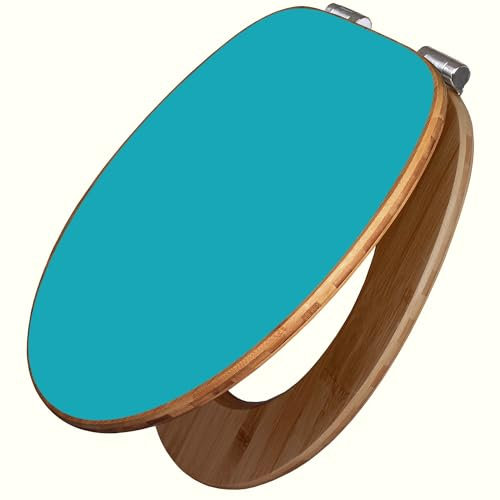 banjado Design WC Sitz Bambus Absenkautomatik 45,8x37,5cm / Toilettendeckel mit Absenkautomatik Holz/hochwertiger Bambus Klodeckel/WC-Sitz für gängigen Toiletten/Farbe Türkis