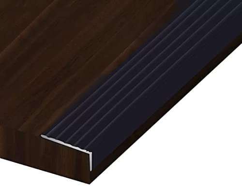 DOZRAN Übergangsprofil Abdeckleisten L-Bodenübergangs-Kantenleiste, Treppen-/ Bodenbelag-/ Türkanten-Zierstreifen, Schwarze Aluminium-Antirutschstreifen, Extra Breit, 5cm (Size : 145cm/57 inch)
