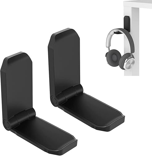 KIWIFOTOS Klebender Schreibtisch Kopfhörer Aufhänger, PC Gaming Headset Halter Stand, faltbar Magnetisches Design Kopfhörer Halterung für Wand oder unter Schreibtisch - Schwarz(2 Packs)