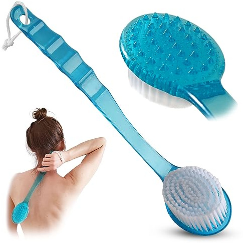 Bath Body Brush Long Handle Back Shower Brush Exfoliating Back, Body, and Feet Scrubber Soft Nylon Bristles (Blue)