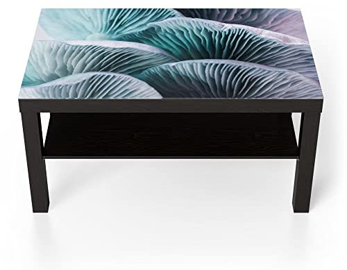 DEQORI Glastisch | schwarz groß 90x50 cm | Motiv Leuchtende Pilzlamellen | ausgefallener Beistelltisch aus Glas | Hochglanz Couchtisch fürs Wohnzimmer | moderner Couch Tisch mit Design