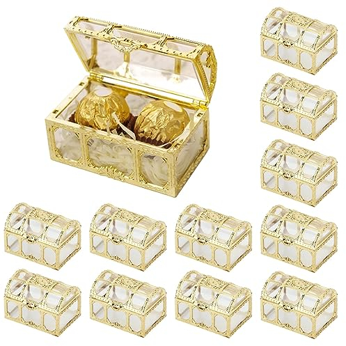 12 Stück Party-Geschenkboxen, Schatztruhe, Pralinenschachtel, Transparente Geschenkboxen Für Hochzeit, Babyparty, Geburtstagsfeier, Dekorationen(Gold)
