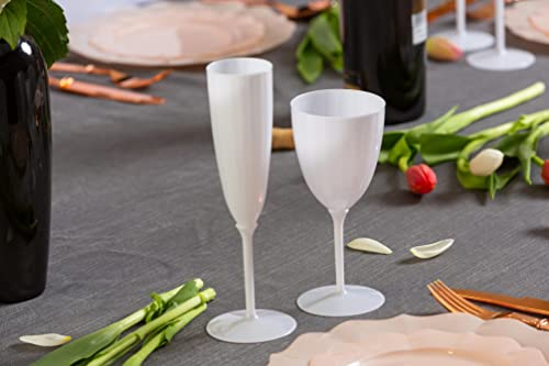 Decor Decorline - 96 x Flûtes à champagne à pied en plastique Dur de Qualité Supérieure, Verres à Champagne Réutilisables pour Mariages et Fêtes, 170 ml Blanc - Réutilisables et Stables