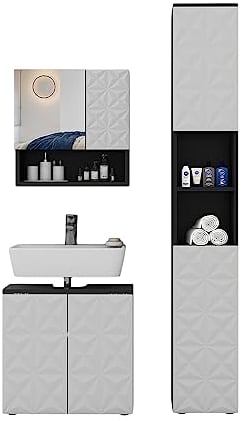Vicco Badmöbel-Set Edge, Badezimmerschrank-Set, Schwarz/Weiß, 3 Teile, mit Hochschrank
