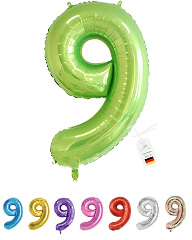 LITTLE BIRTHDAY | Zahlen Luftballon | Folienballon | Helium Gas Balloon Ballon | 101 cm | 0 1 2 3 4 5 6 7 8 9 in vielen Farben | Geburtstag | Kindergeburtstag | Deko | grün 9