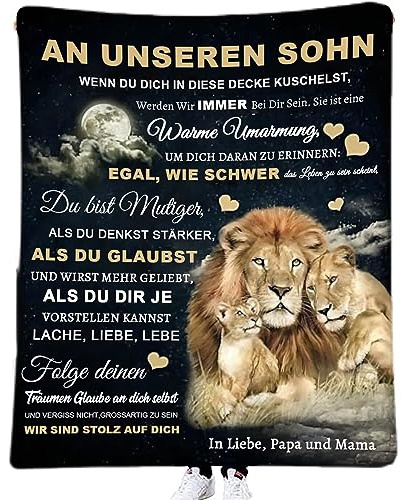 ACCZ Kuscheldecke Flauschige Personalisierte Decke Geschenke An Unseren Sohn von Eltern, Mama Und Papa für Sohn Luftpost Positiv Ermutigen Decke(deutsch), Super Weiche Flanell Decke 150 * 200CM
