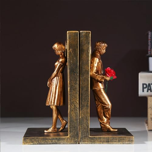 SQAQS Banksy Couple Creative Buchstützen, Heavy Duty Bücherregal für Arbeitszimmer, Wohnzimmer und Büro, skandinavische Licht Luxus Bücherregal Dekoration, Desktop Storage Bücherregal (Gold)
