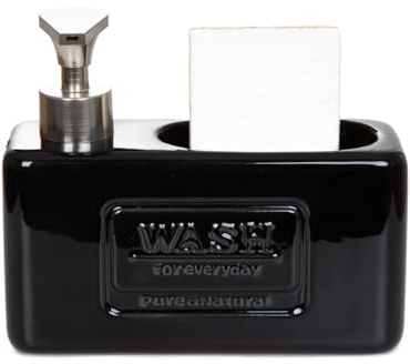HOMLA Spender Seifenspender Seifendose Seifendosierer Flüssigseife Flüssigseifenspender JASAI schwarz mit Schwamm 18x16 cm