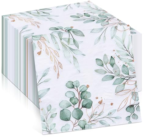 SPORWAY 100 Blatt Servietten Geburtstag: Servietten Grün Taufe Kommunion, Servietten Eukalyptus, Eukalyptus Geburtstag, Servietten Eukalyptus Grün für Garten Party (Eukalyptusblattpapier)