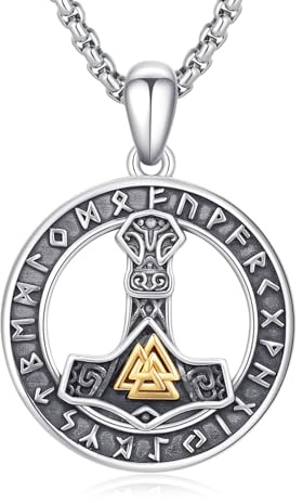 XIXLES Thor Hammer Necklace Sterling Silver Thors Hammer Pendant Necklace Thor's Hammer Mjolnir Viking Norse Rune Necklaces Talisman Protect Jewellery for Women Men