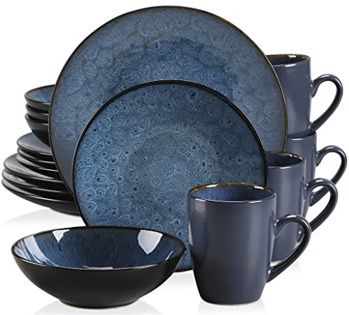 Reotto Geschirrset Vintage-Set aus Keramiksteinzeug mit ESS- und Dessertteller, Schüssel und Kaffeetassen
