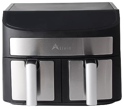 Alivio 9L Dual Basket Digital Air Fryer 1700W with Timer Temperature & Touchscreen, 8 Adjustable Pre-set Cooking Programmes Family Size Air Fryer (Black)
