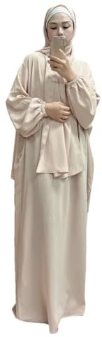 Frauen Gebetskleidung islamische Abaya mit Schal Dubai türkische muslimische Kleidung lässige Hijab-Kleidung, beige, 2