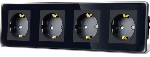 TAWOIA Schuko Steckdose, EU-Standard 4 Fach Unterputz Mit 2,5D Curved Glas Platte, Wandsteckdosen Schwarz 86 * 299mm