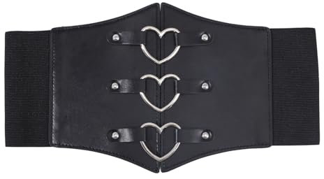GLOBLELAND Women Corset Belt PU Leather Wide Elastic Corset Belt Waspie Corset Belts Stretchy Waist Cinch Trimmer Belt with Heart Alloy Findings for Daily Cosplay Women Lady