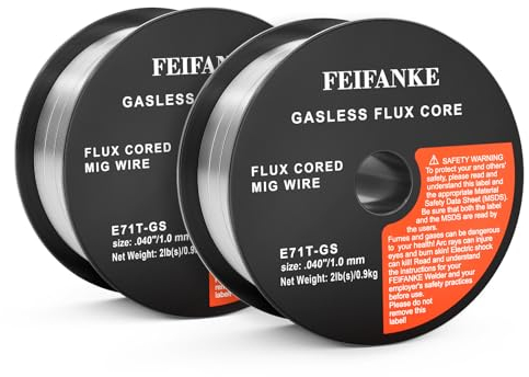 FEIFANKE Filo Animato No Gas 1,0MM 2KG Filo Saldatrice E71T-GS Bobina Di Filo per Saldatura Universale MIG MAG D100 per Saldatrice, 2 Pezzi