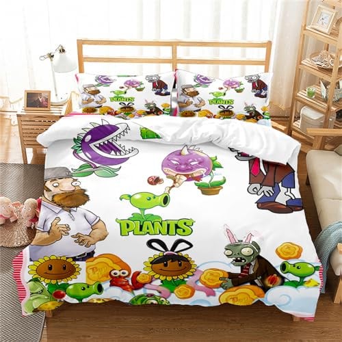 Bedding Set Plants Vs. Zombies Duvet Cover Set for Boys Girls Junior/Cot Bed Reversible Lovely Colorful Comforter Cover (200x200cm(Double),PVZ 06)