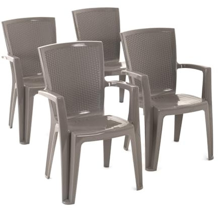 Diana - stapelbare Außen- und Gartenstühle aus Rattaneffekt-Resin mit Armlehnen (4, Braungrau)