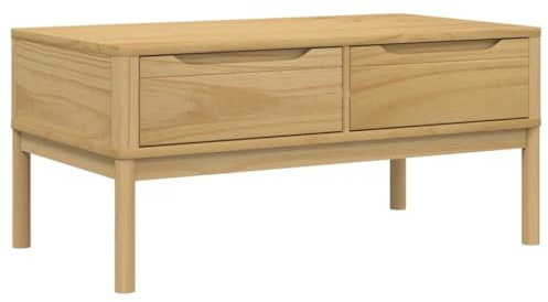 vidaXL Couchtisch, Beistelltisch mit 2 Schubladen Holzbeine, Kaffeetisch für Wohnzimmer, Sofatisch Teetisch, Modern, Wachsbraun Massivholz Kiefer