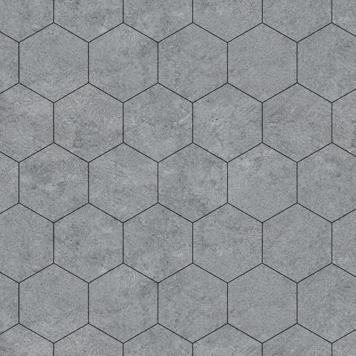 Oxdigi PVC Bodenbelag Selbstklebende 6 m², Sechseck Vinylboden Bodenfliesen für Eingangstür, Wohnzimmer, Küche, Balkon, Abstellraum, Zuschneidbar Vinyl-Fußböden 0,6 x 10 m Grau