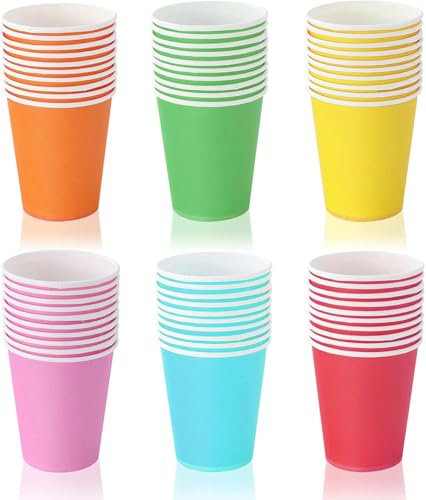 YWKJDDM Pappbecher, 60 Stück Pappbecher Bunt,250ML Einweg Mehrfarbig Partybecher, Mehrfarbig Papierbecher geeignet für Hochzeit Kinder DIY Partybedarf Kaffee Tee Heißen und Kalten Getränken