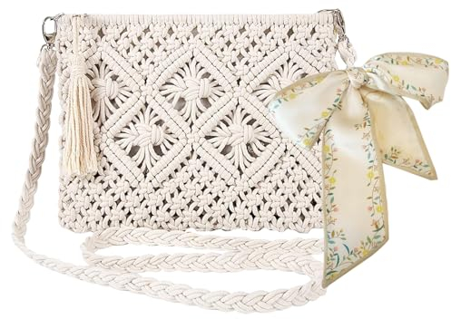 DKDDSSS Umhängetasche Damen Klein, Kleine Umhängetasche aus Baumwolle für Damen, Crossbody Strand Tasche, mit Quaste, für Damen Mädchen