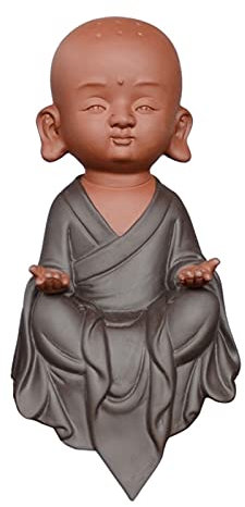 QWFVHJ Buddha-Statue aus der Retro-Kollektion, Ornamente aus violettem Ton im chinesischen Stil, Betende Mönchsstatue, 21 cm, dunkelgrau-Violette Sandornamente, Kleiner Mönch(9.5x20cm)