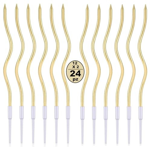 Festa Centro 24 Candele Torta di Compleanno,Candele a Spirale di Compleanno Lunga E Sottile con superficie metallica,Candela a Spirale Cupcake per Compleanno Partito Torta Decorazioni (Dorati)