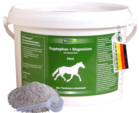 VETkampagne Tryptophan + Magnesium + Vitamin B12 (hochdosiert) 5000 g | Für Pferde bei Nervosität, bei Unruhe, bei Stress, beim Transport Kann zur Beruhigung und Entspannung beitragen