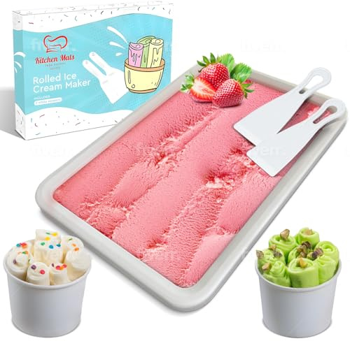 Jage Kitchen Supply - Große gerollte Eismaschine, 38,1 x 25,4 cm, Edelstahl, Weiß/Opulenter Garten, Eiscreme-Rollmaschine, Runde Eiscreme-Pfanne