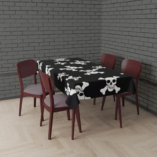 FIESTAS GUIRCA | Schwarzer Mantel mit Totenköpfen (137x274 cm) - Tischdekoration für gruselige Halloween-Partys - Ideal für schaurige Feiern - Schwarz, Weiß