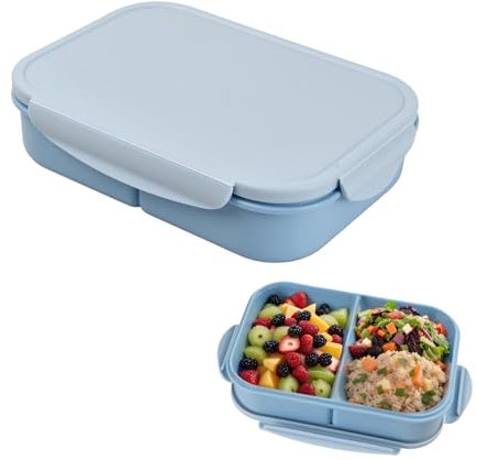 volumoon Lonchera, Fiambrera Para Adultos, Contenedor de Alimentos con 3 Compartimentos, Lonchera con Cubiertos, Fiambrera Escolar, Lunch Box para Viajes, Campamento, Picnic de Trabajo (Azul)