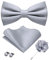 JEMYGINS Herren Matte Einfarbige Fliege mit Taschentuch Manschettenknöpfen und Ansteckblume Set Silber