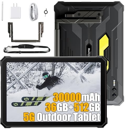 Blackview Active 10 Pro 36GB+512GB Outdoor Tablet 5G 2025, Android 14 Tablet 10.95 FHD+, 30000mAh Rugged Tablet PC, 108MP+50MP, 2 Speakers, IP68 Waterproof Tablet 4G LTE, 5G,OTG,GPS,NFC (Schwarz)
