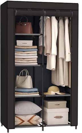 Brixy Faltbarer Kleiderschrank aus Stoff, platzsparender Garderobenschrank für Camping und Zuhause, 88 x 45 x 168 cm, Schwarz