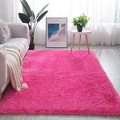 Weicher, flauschiger, moderner Fellteppich für Wohnzimmer, Schlafzimmer, Kinderzimmer, langer Fell-Teppich für Kinder, Mädchen, Jungen, Rose, 80 x 200 cm