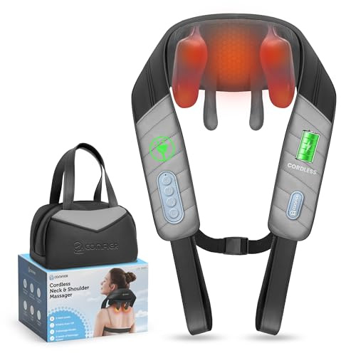COMFIER Cordless Neck Massager with Heat, 4D Kneading for Shoulder Pain | Deep Tissue Massager for Back, Legs, Body, Cordless & Rechargeable, 3 Heat Levels, Auto Shut-Off, Gifts for Women Men Mom Dad