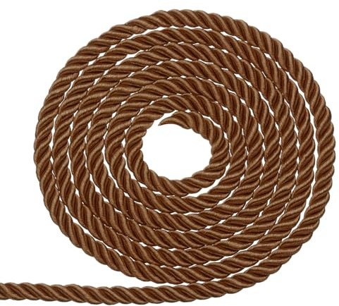 sourcing map Twisted Cord Trim, 5mm/11 Yard Trim Cord Rope 3-Ply Polyester Silk Twine Braided Rope for Home Decor Graduation, Brown
