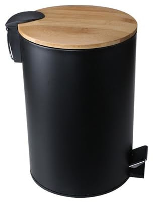 Bathroom Bin With Bamboo Lid, Soft-Close, Removable Inner Container, Pedal Dustbin Bucket Bathroom Bin(Black)