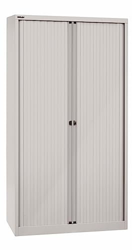 BISLEY Rollladenschrank mit Schloss in lichtgrau Schrank aus Metall Rollladen aus Kunststoff inkl. 4 Einlegeböden
