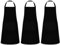Creacloud 3 Piezas Chefs Delantales Negros- Delantal Impermeables para Cocinar/Hornear/Barbacoa con Bolsillos y Ajustes para Hombres o Mujeres