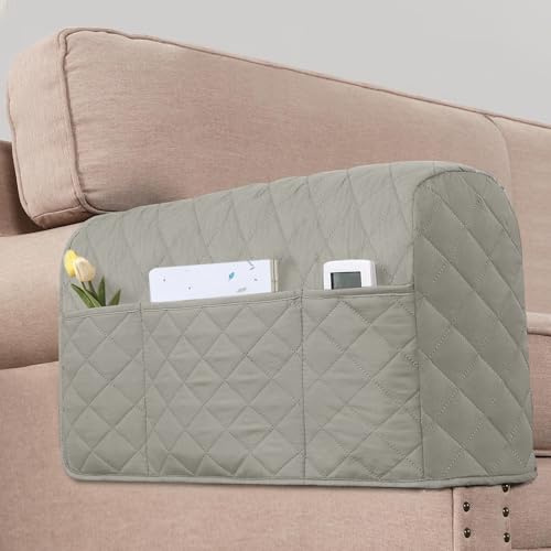 KPPKOU 2 Pack Water Resistant Armrest Covers for Chairs and Sofas Couch Arm Covers for Sofa with 3 Pockets for Phone Sofa Arm Protector for Pets, Cats (Light Gray)