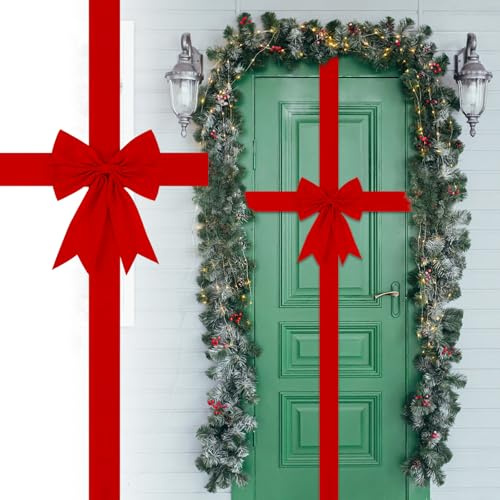 MAXHJX Große Türschleife Samtschleife Weihnachten: 40x33 cm Schleife Haustür Weihnachten für Weihnachtsbaum Schranktüren Fenster Kamin