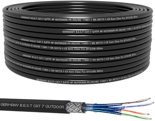 Germany B.e.s.t CAT 7 25M Simplex Erdkabel Netzwerkkabel Outdoorkabel LAN Kabel Ethernetkabel S/FTP 10 Gbit/s Kat 7 reines Kupfer PoE+ LSZH Datenkabel