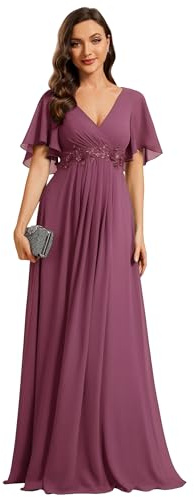 Ever-Pretty Robe de T Moin de Mariage Longue Appliqu Col V Manches Courtes Chic EE01960