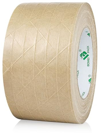 BOMEI PACK Ruban adhésif renforcé en papier kraft 3pouces*50 m, ruban d'emballage autocollant gommé, pour emballage, expédition, déménagement et stockage intensifs